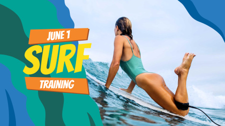 Summer Offer Woman on Surfboard FB event cover Design Template