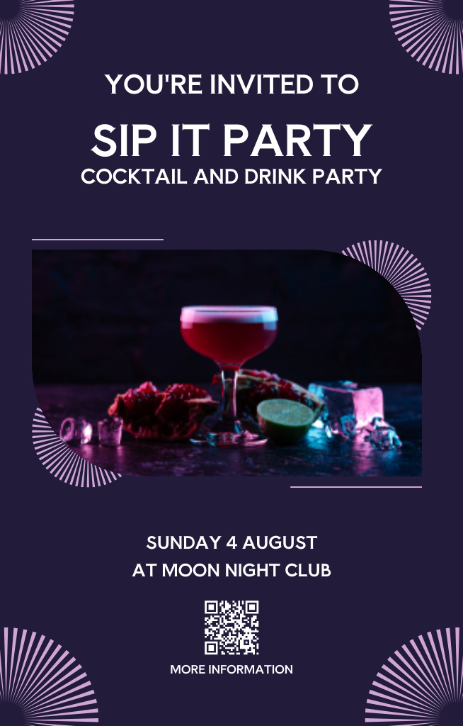 Plantilla de diseño de Night Party of Alcohol Drinks Invitation 4.6x7.2in 