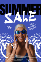 Water Sport Equipment Summer Sale Ad with Woman in Goggles