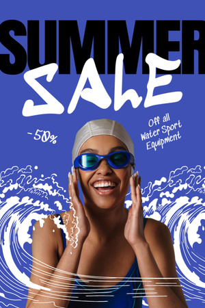 Water Sport Equipment Summer Sale Ad with Woman in Goggles Flyer 4x6inデザインテンプレート