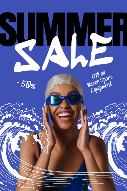 Water Sport Equipment Summer Sale Ad with Woman in Goggles Flyer 4x6in Πρότυπο σχεδίασης
