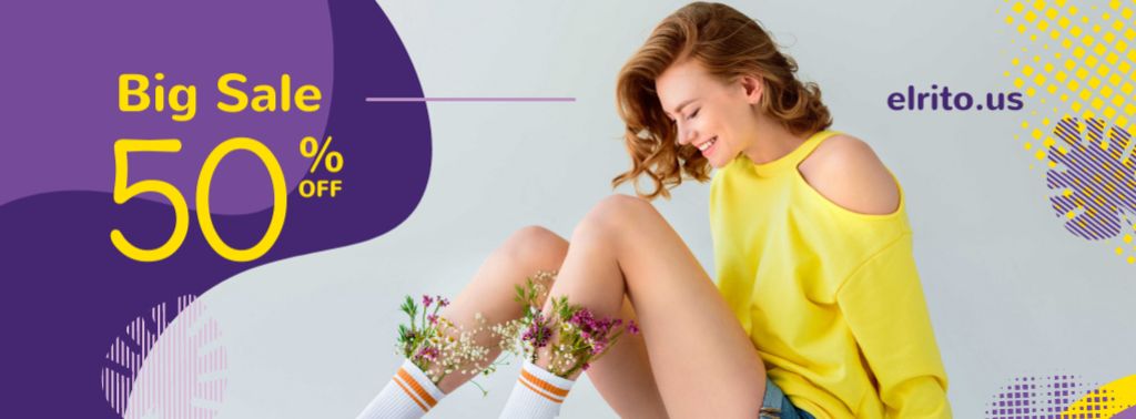 Shop Sale with Girl with Flowers in socks Facebook cover – шаблон для дизайна