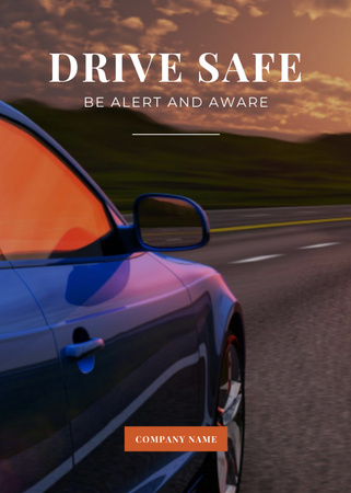 Driving Car On Sunset Road Postcard 5x7in Vertical Design Template