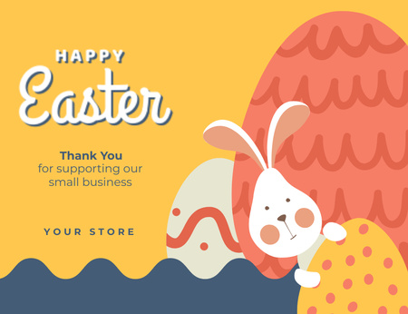 Obrigado mensagem com coelhinho da Páscoa e ovos pintados Thank You Card 5.5x4in Horizontal Modelo de Design