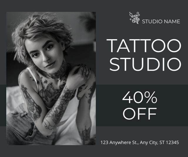 Designvorlage Tattoo Service Studio With Art Samples And Discount für Facebook