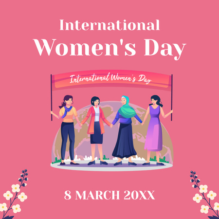 Ontwerpsjabloon van Instagram van Diverse vrouwen hand in hand samen op Internationale Vrouwendag