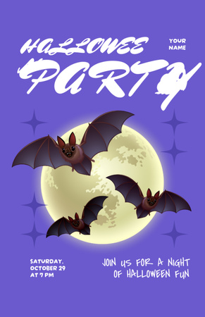 Halloween Party Announcement with Bats in Purple Invitation 5.5x8.5in Design Template