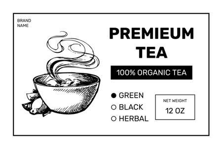 Ontwerpsjabloon van Label van premium biologische thee schets stijl