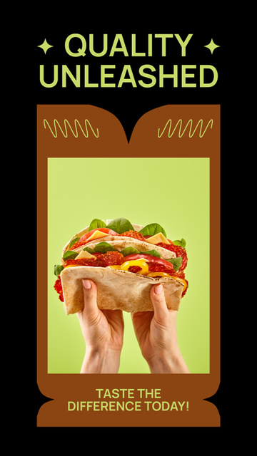 Fast Casual Restaurant Ad with Fresh Sandwich in Hands Instagram Story Modelo de Design