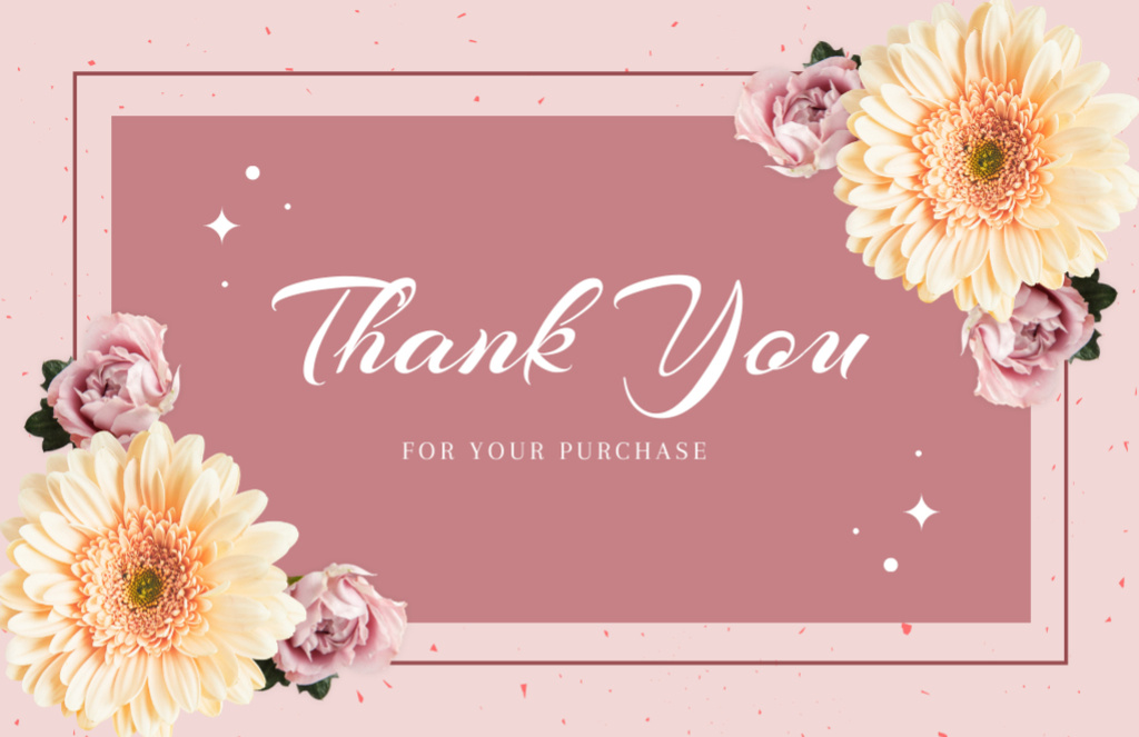 Thank You For Your Purchase Notification with Fresh Flowers Thank You Card 5.5x8.5in Šablona návrhu