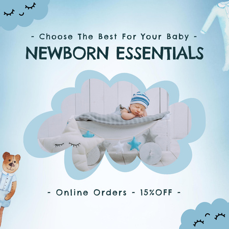 Discount on Online Orders of Essential Products for Babies Instagram AD Design Template