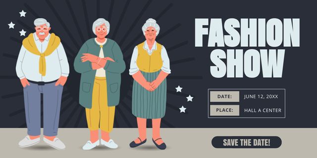 Age-Friendly Fashion Show Announcement Twitter Modelo de Design
