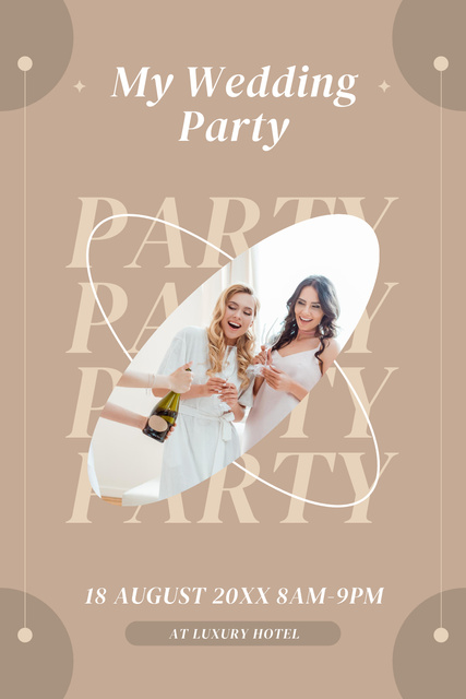 Wedding Party Announcement with Happy Bride and Bridesmaid Pinterest Design Template