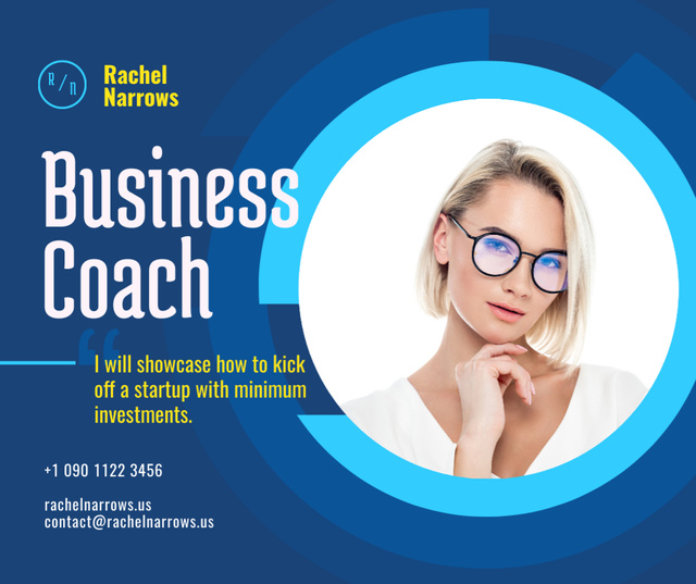 Business Coach Ad Confident Woman in Glasses Facebookデザインテンプレート
