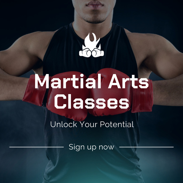 Martial Arts Classes Ad with Boxer wearing Gloves Instagram ADデザインテンプレート