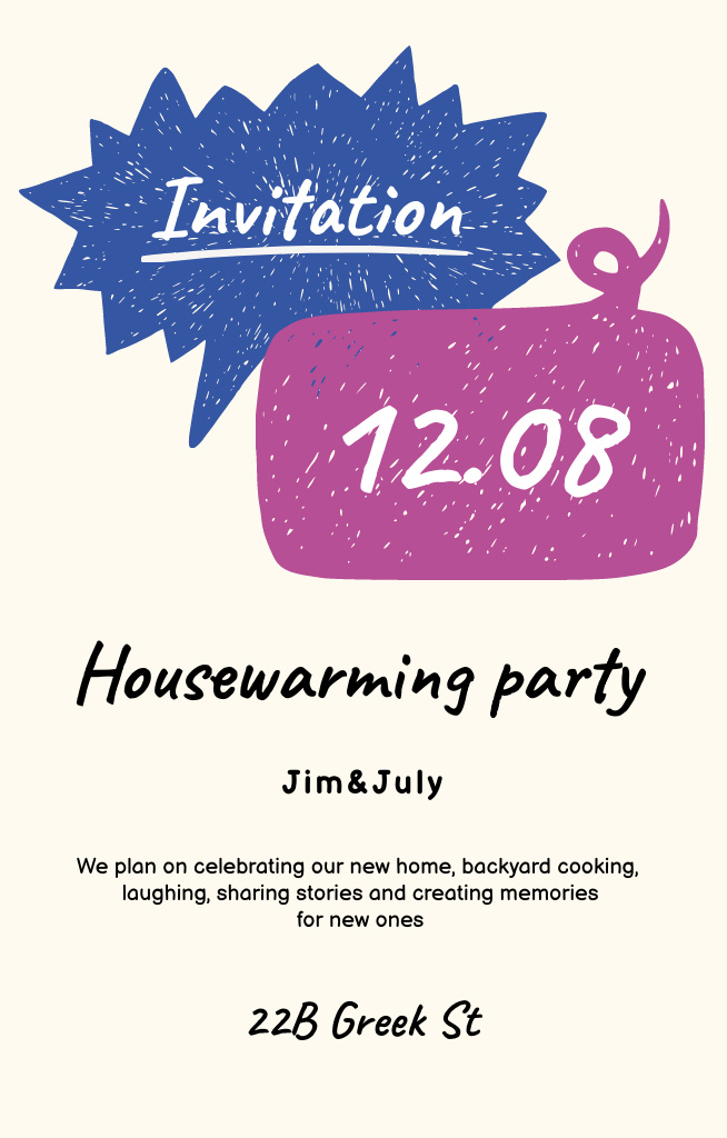 Fun-filled Housewarming Party Bright Announcement Invitation 4.6x7.2in Modelo de Design