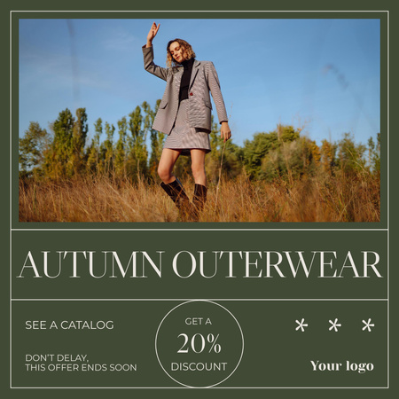 Modèle de visuel Offre de vente de vêtements d'extérieur d'automne avec une femme dans le champ - Instagram