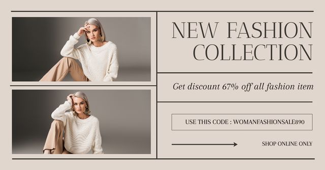 Designvorlage Promo of New Fashion Collection with Stylish Blonde für Facebook AD