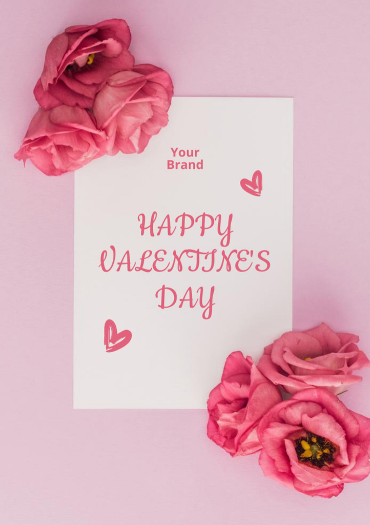 Happy Valentine's Day With Flowers Composition Postcard A5 Vertical – шаблон для дизайна