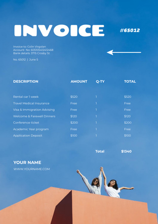Ontwerpsjabloon van Invoice van Rekeningen voor reis en vakantie
