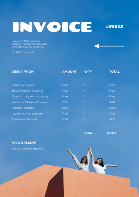 Ontwerpsjabloon van Invoice van Bills for Journey and Vacation