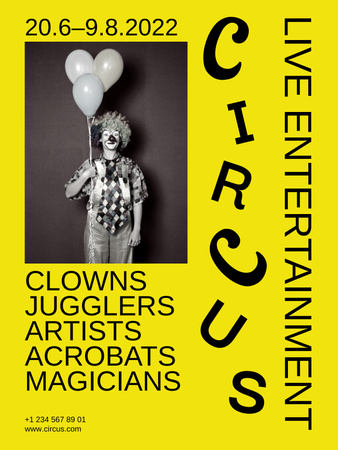 Circus Show Announcement with Funny Clown Poster US Design Template