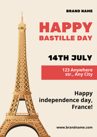Bastille Day Celebration Announcement with Tower Eiffel Poster Design Template