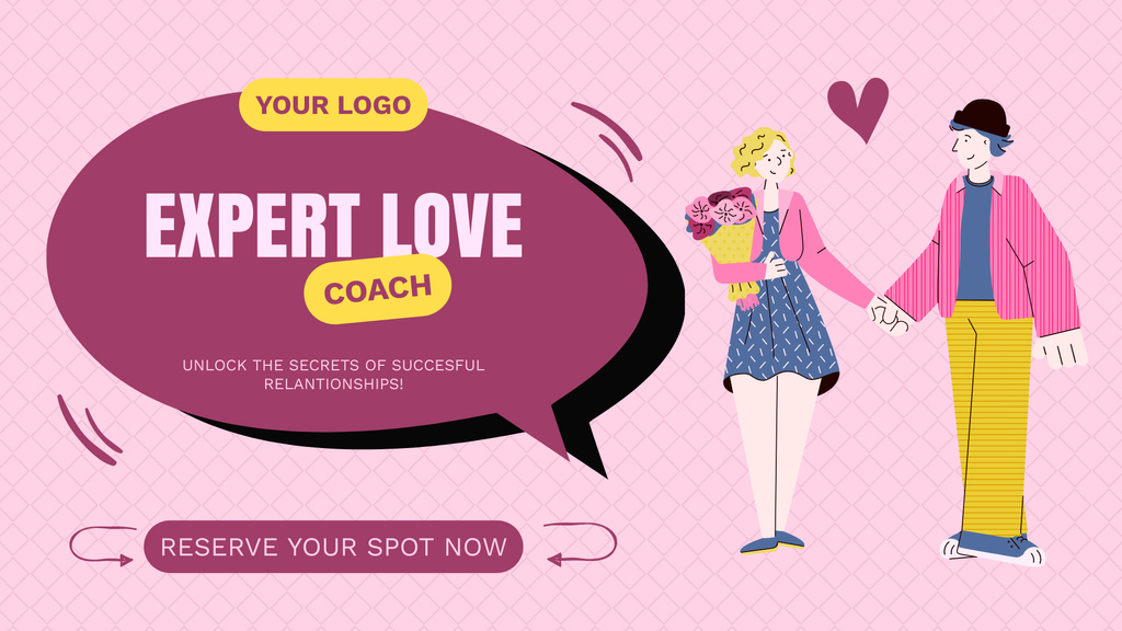 Expert Love Coach Ad with Couple in Love FB event cover tervezősablon