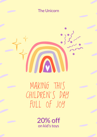 Children's Day Offer with Rainbow Postcard A6 Vertical Design Template