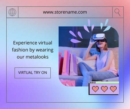 Platilla de diseño New Mobile App Announcement with Woman in VR Glasses Facebook