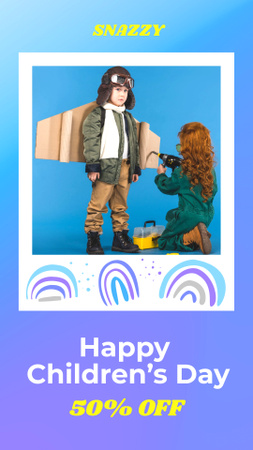 Children's Day Discount Offer with cute Kids Instagram Video Story Design Template