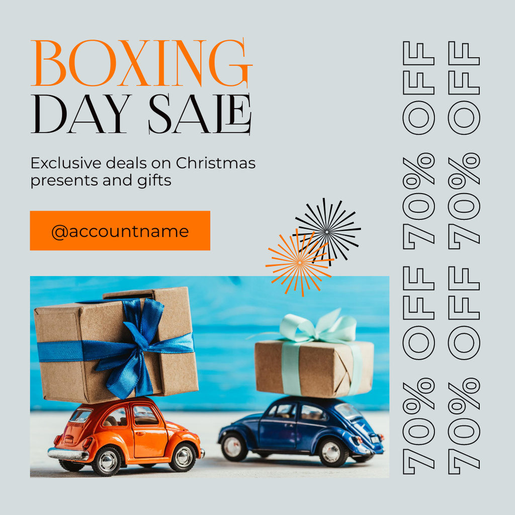 Boxing Day Sale with Cars Carrying Presents Instagram Design Template