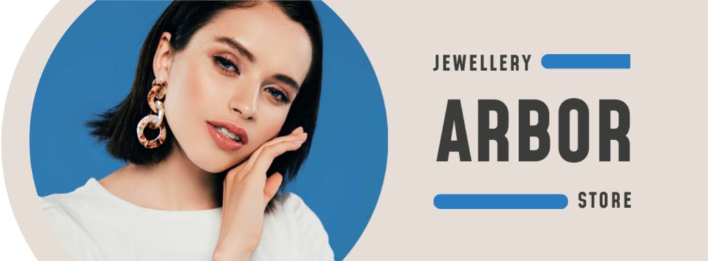 Designvorlage Jewelry Offer Woman in Stylish Earrings für Facebook cover
