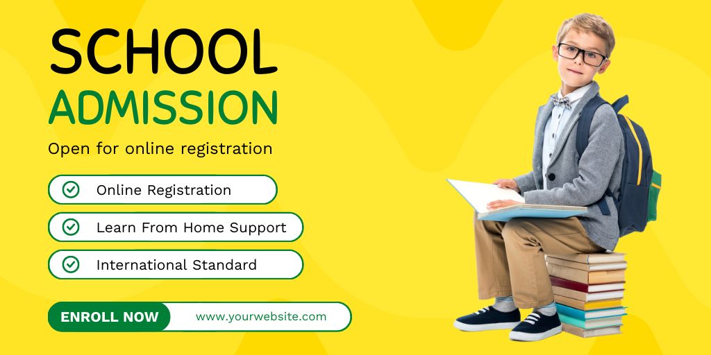 Template di design Register for Admission to School with Cute Schoolboy Twitter
