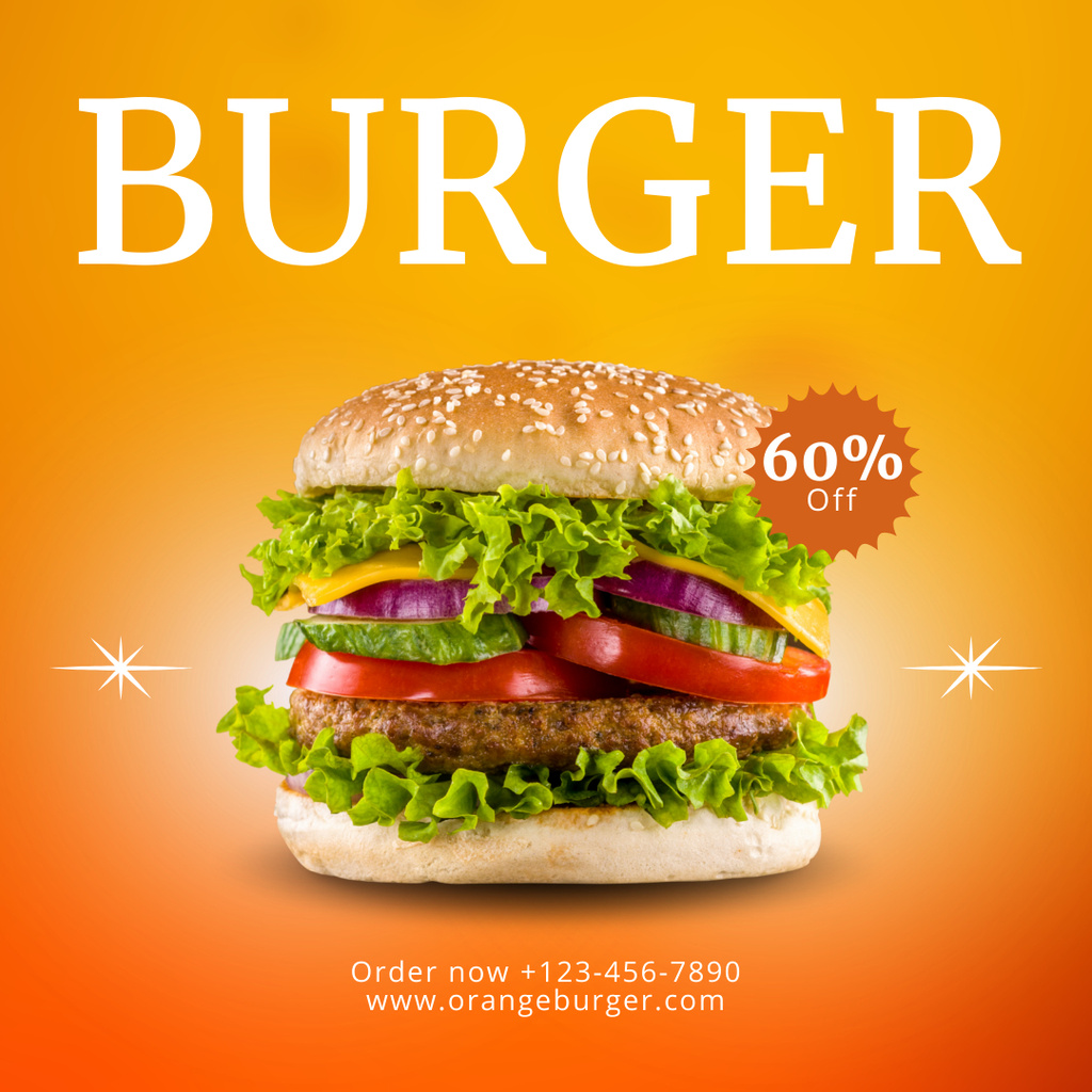Designvorlage Burger Promo on Vivid Orange für Instagram