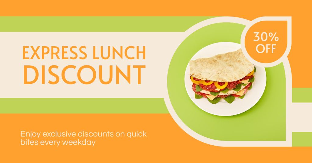 Discount Offer with Tasty Taco on Plate Facebook AD Design Template