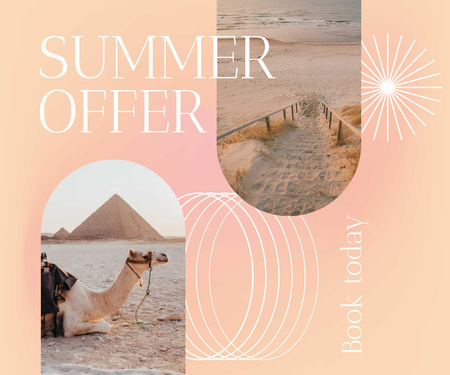 Platilla de diseño Summer Travel Offer with Camel on Beach Large Rectangle