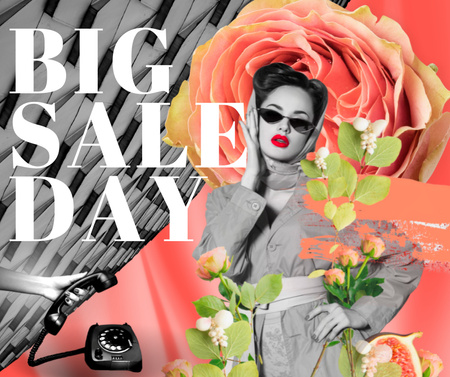 Designvorlage Big Sale Day Ad with Stunning Woman für Facebook