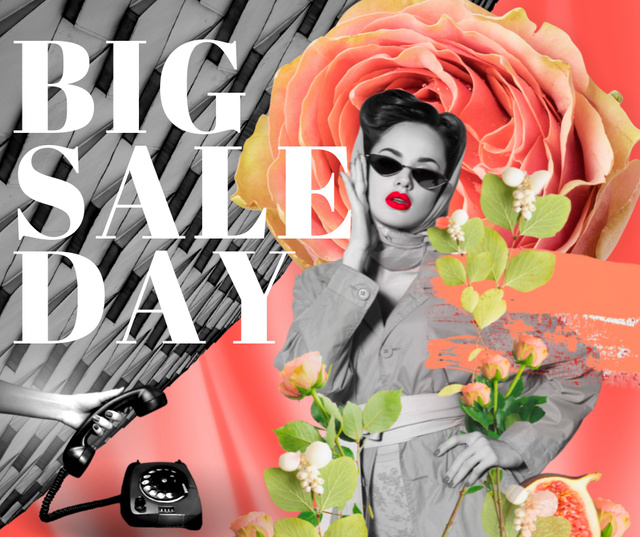 Big Sale Day Ad with Stunning Woman Facebookデザインテンプレート