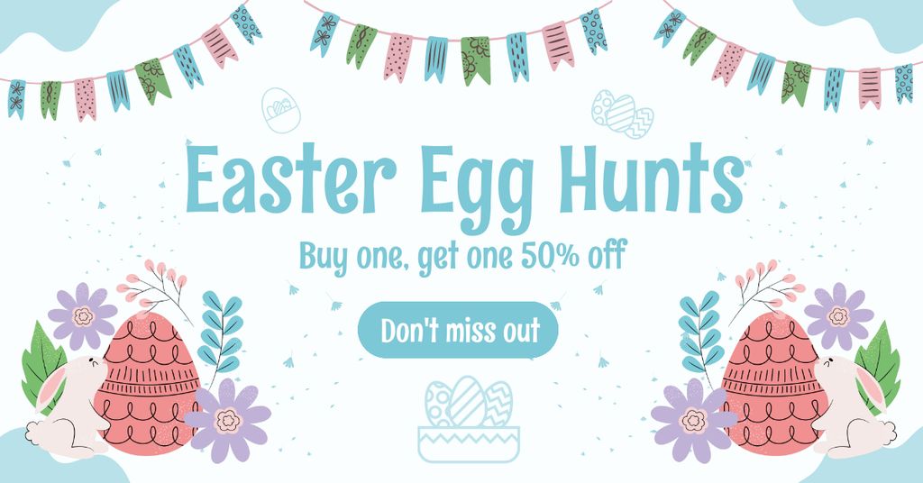 Easter Egg Hunts Promo with Bright Garland Facebook AD Πρότυπο σχεδίασης
