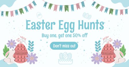 Template di design Promo sulla caccia alle uova di Pasqua con ghirlanda luminosa Facebook AD