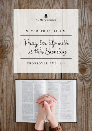 Invitation to St. Mary Church with Woman praying with Bible Poster Design Template