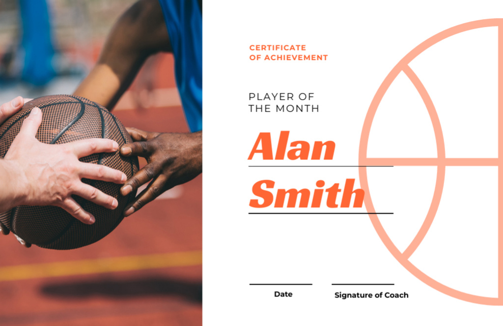 Plantilla de diseño de Basketball Player of Month Achievement Certificate 5.5x8.5in 
