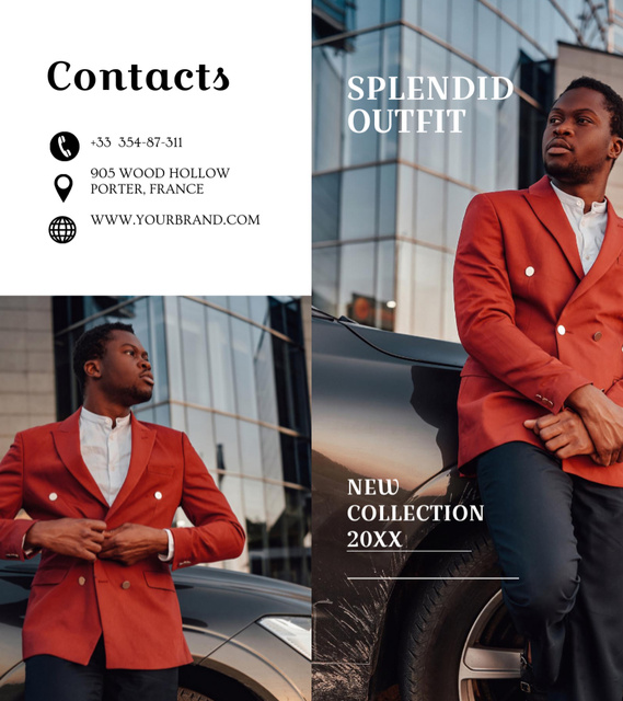 Platilla de diseño Collage with Stylish Man in Bright Outfit Brochure 9x8in Bi-fold