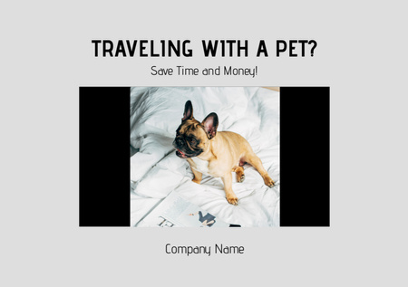 Time-tested Pet Travel Guide with Cute French Bulldog on Bed Flyer A5 Horizontal Tasarım Şablonu