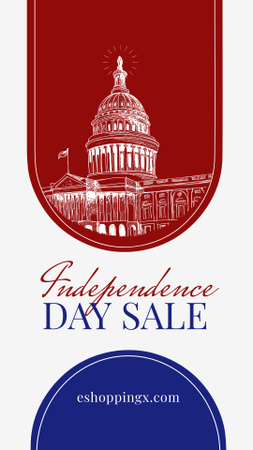 Designvorlage Verkaufsankündigung zum Unabhängigkeitstag der USA mit Skizze des Kapitols für Instagram Video Story