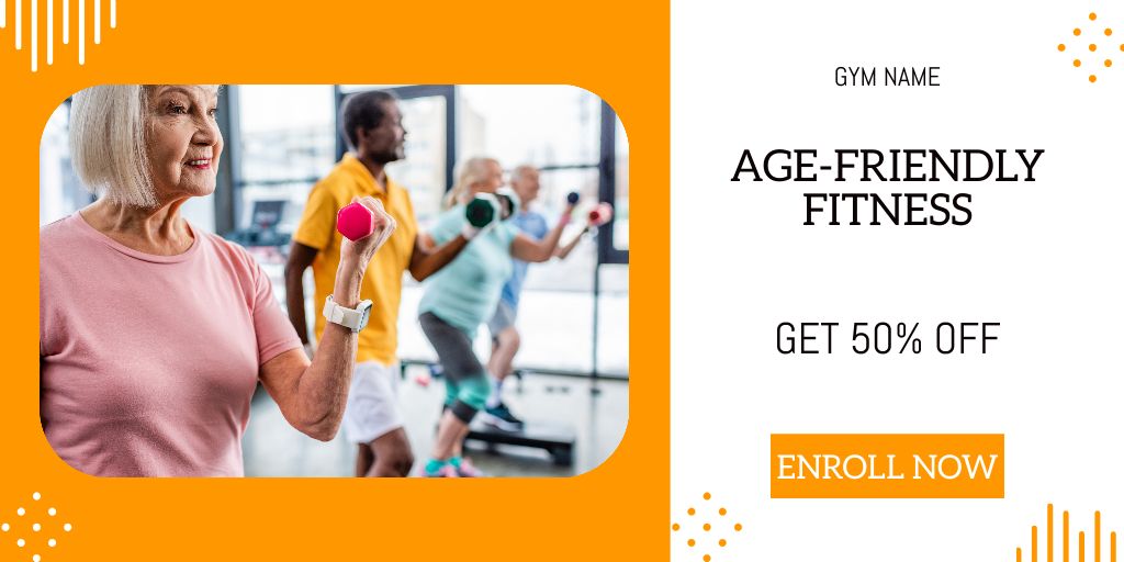 Age-Friendly Fitness Gym With Discount Twitter Design Template