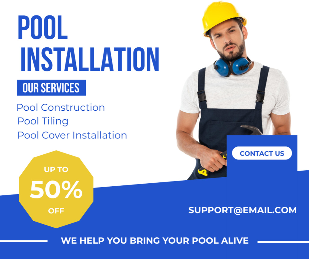 Ontwerpsjabloon van Facebook van Professional Swimming Pool Installation Services Offer At Discounted Rates