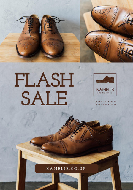 Fashion Sale with Stylish Male Shoes on Chair Poster 28x40in Design Template