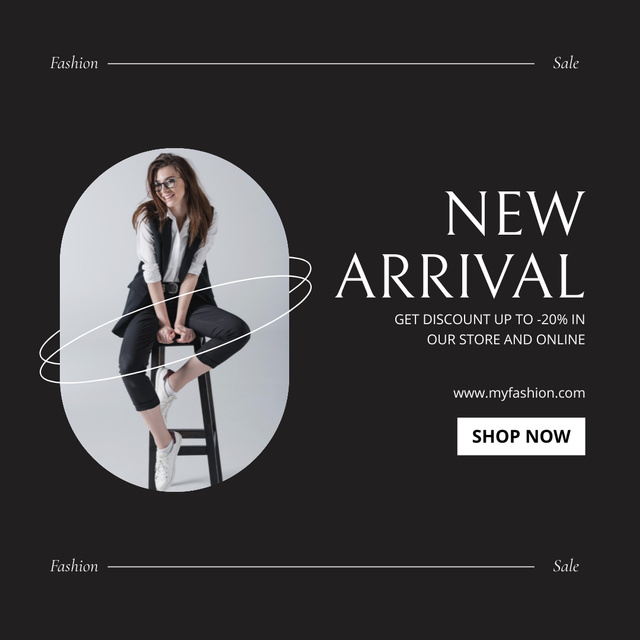 Designvorlage Fashion Collection Ad with Woman Sitting on Chair für Instagram